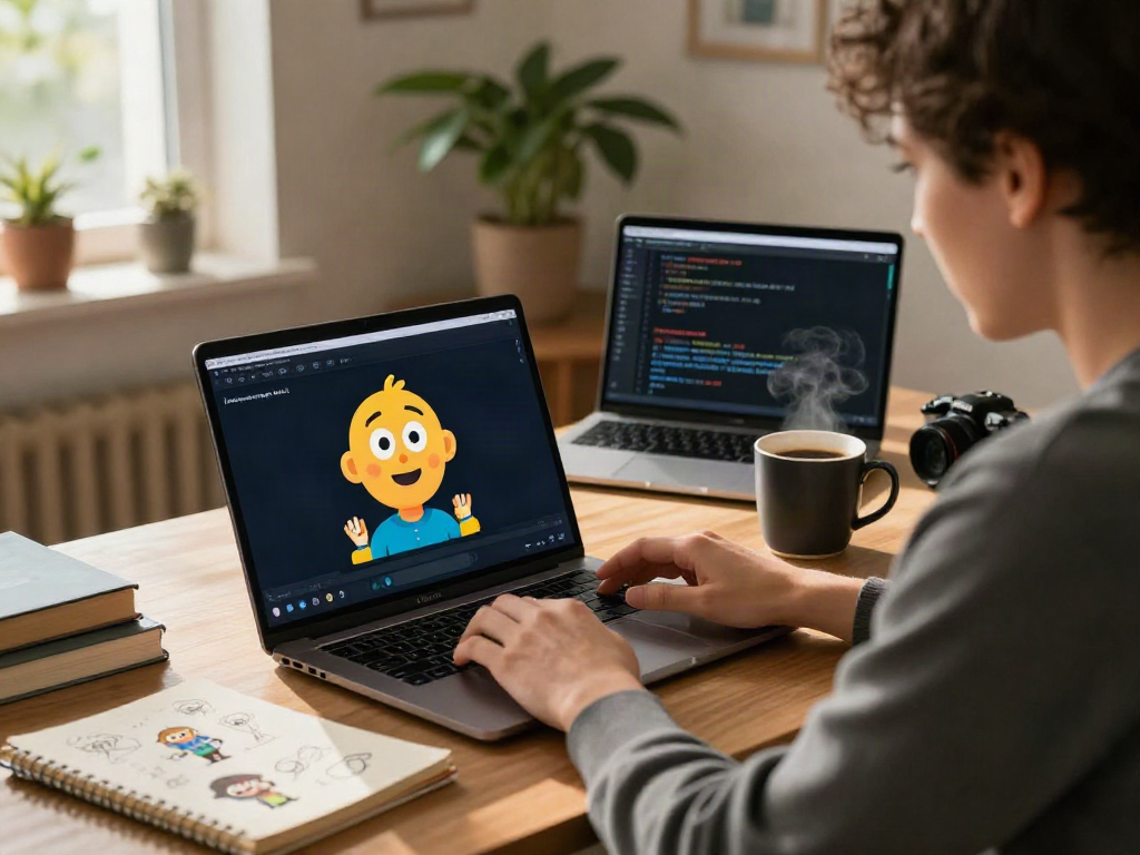 Interactive AI engagement on crushon.ai in a cozy home workspace.